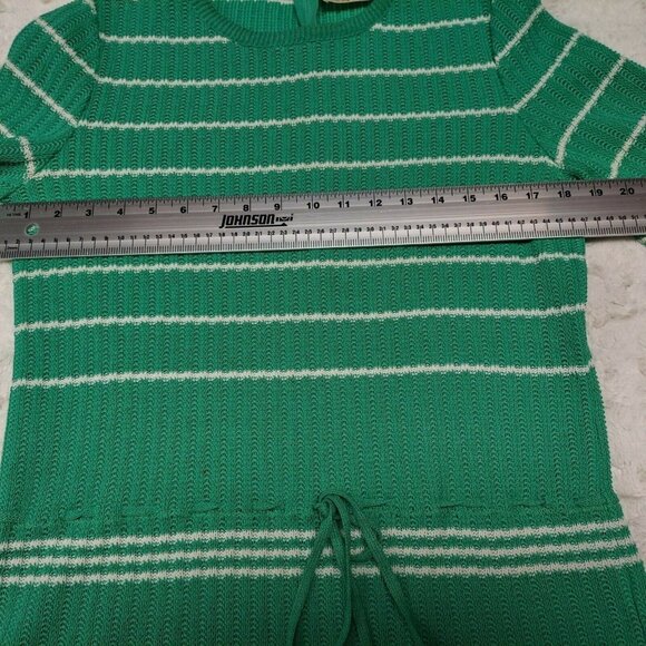 James Kenrob Womens Sweater Medium Open Knit Tie Waist Back Zip Striped Green - Picture 8 of 9